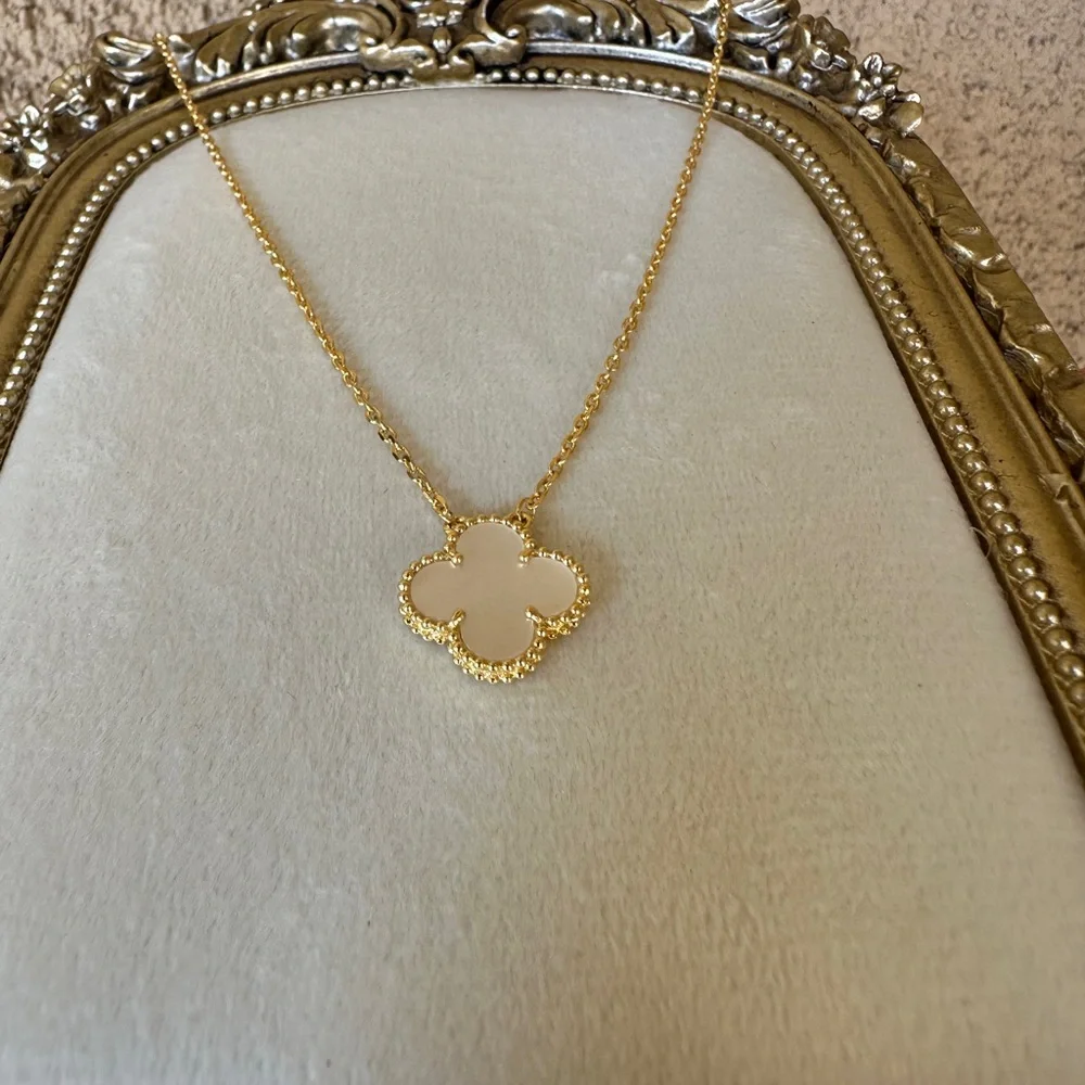 Alhambra Style Gold and White Clover Pendant Necklace